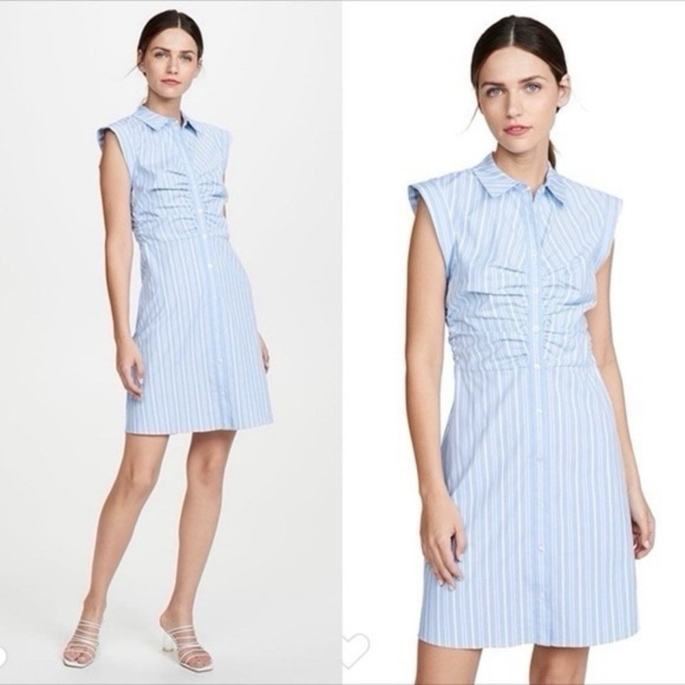 Veronica Beard Ferris Ruched Blue & White Striped Dress Stretch Cotton Size: 8